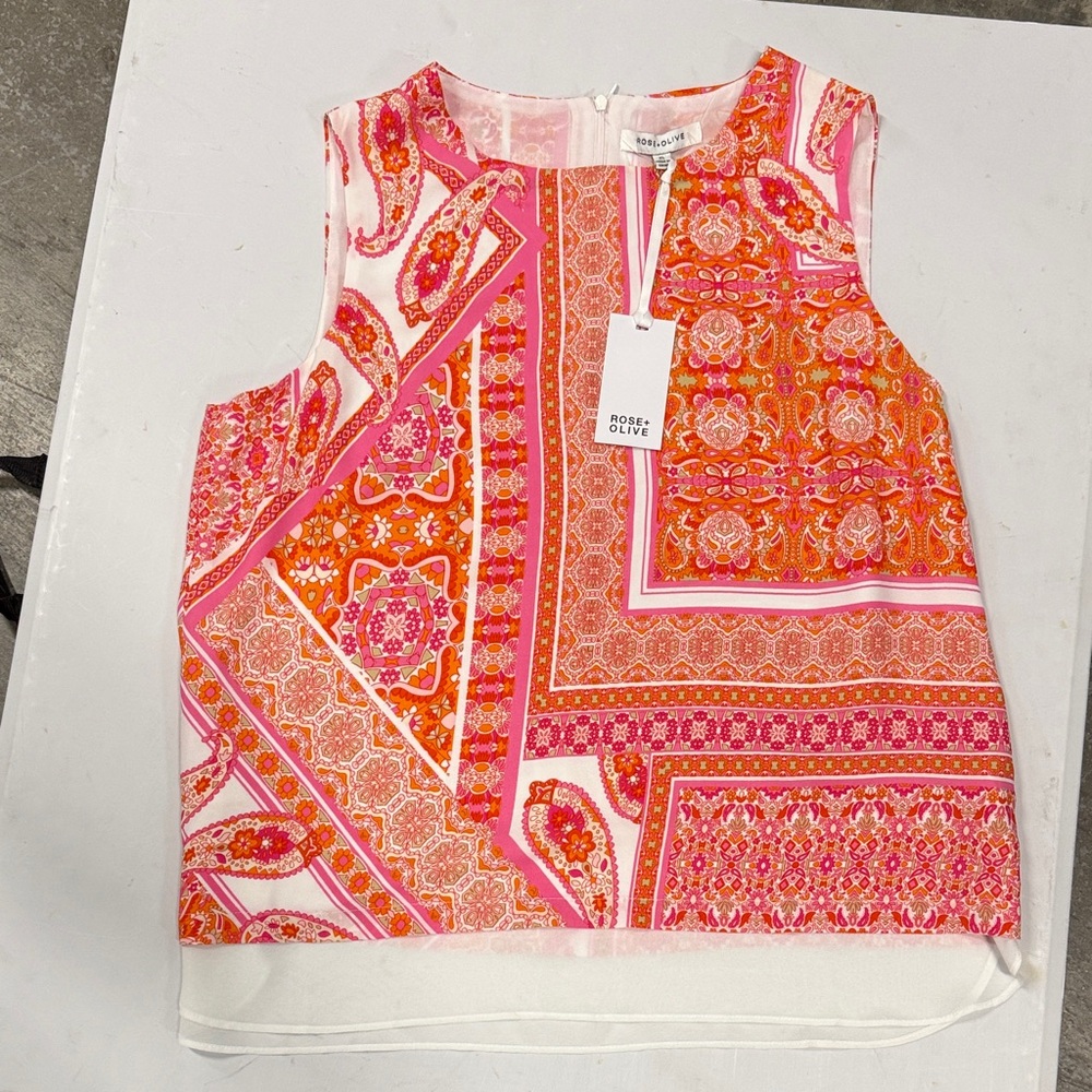 Rose & Olive Vibrant Pink and Orange Top